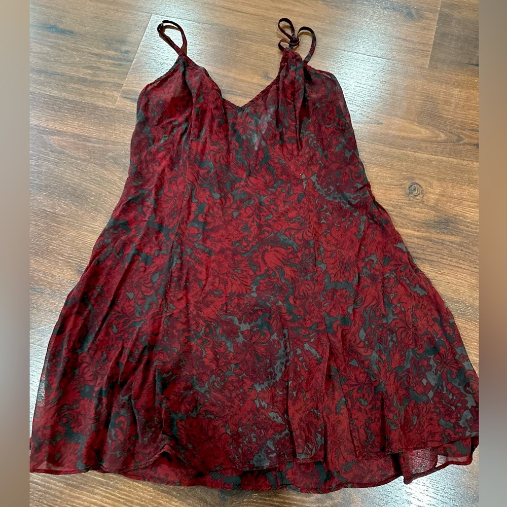 Victoria's Secret Red and Black Floral Slip Chemise